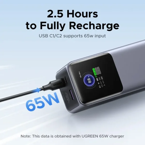 (W) UGREEN 200W 130W 100W 充電寶 Nexode 25000mAh 笔記型電腦 PD 130W 快速充電，適用於 Dell、Lenovo、MacBook Air、Samsung S24、iPhone 16、15、14、13 Pro Max、Pixel、iPad、Xiaomi、Huawei 手機及電源轉接器